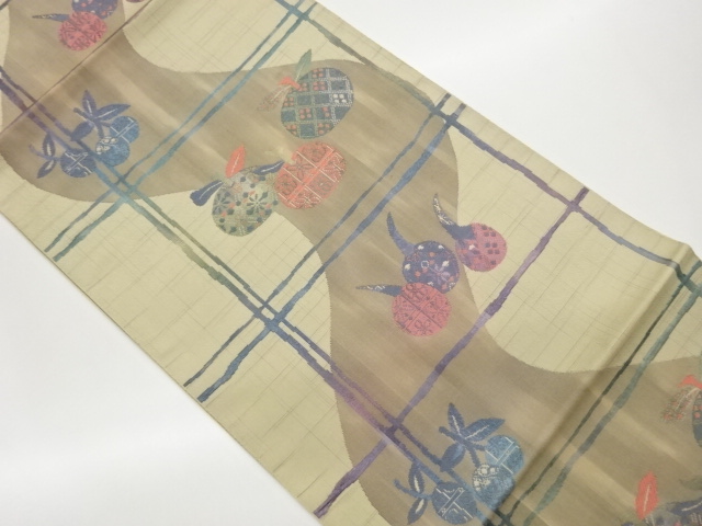 JAPANESE KIMONO / CURVED LINES / A LATTICE / FRUIT PATTERN WEAVING NAG